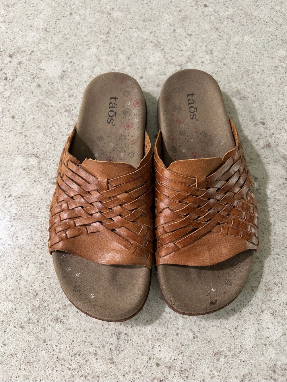 Taos Footwear Brown Woven Leather Slide Sandals